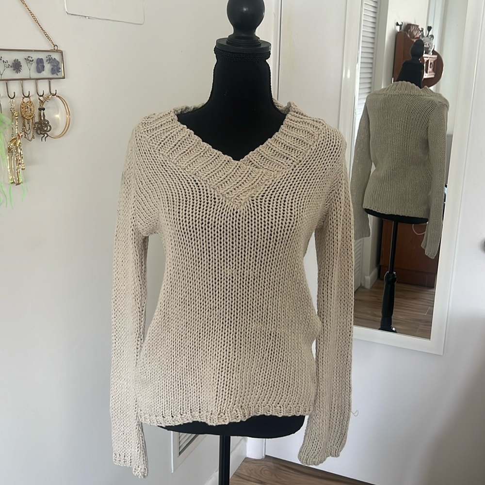 Nasty gal deep v sweater in oatmeal